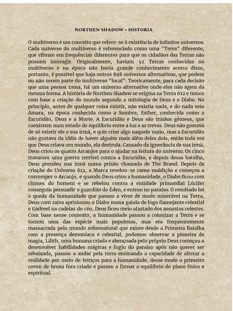 História do Multiverso em Northen Shadow | PDF | Deus | Diabo