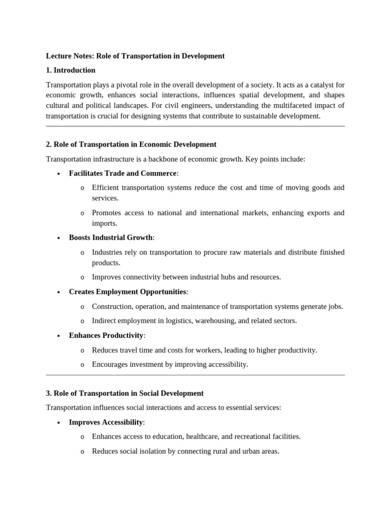 Transportation S Role In National Development Pdf Transport Road