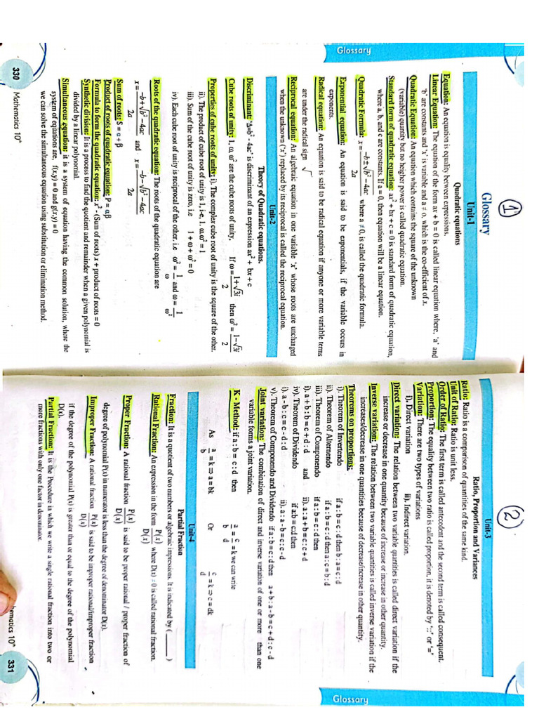 10th Maths Notes Mcq's+Summary+Theorems | PDF