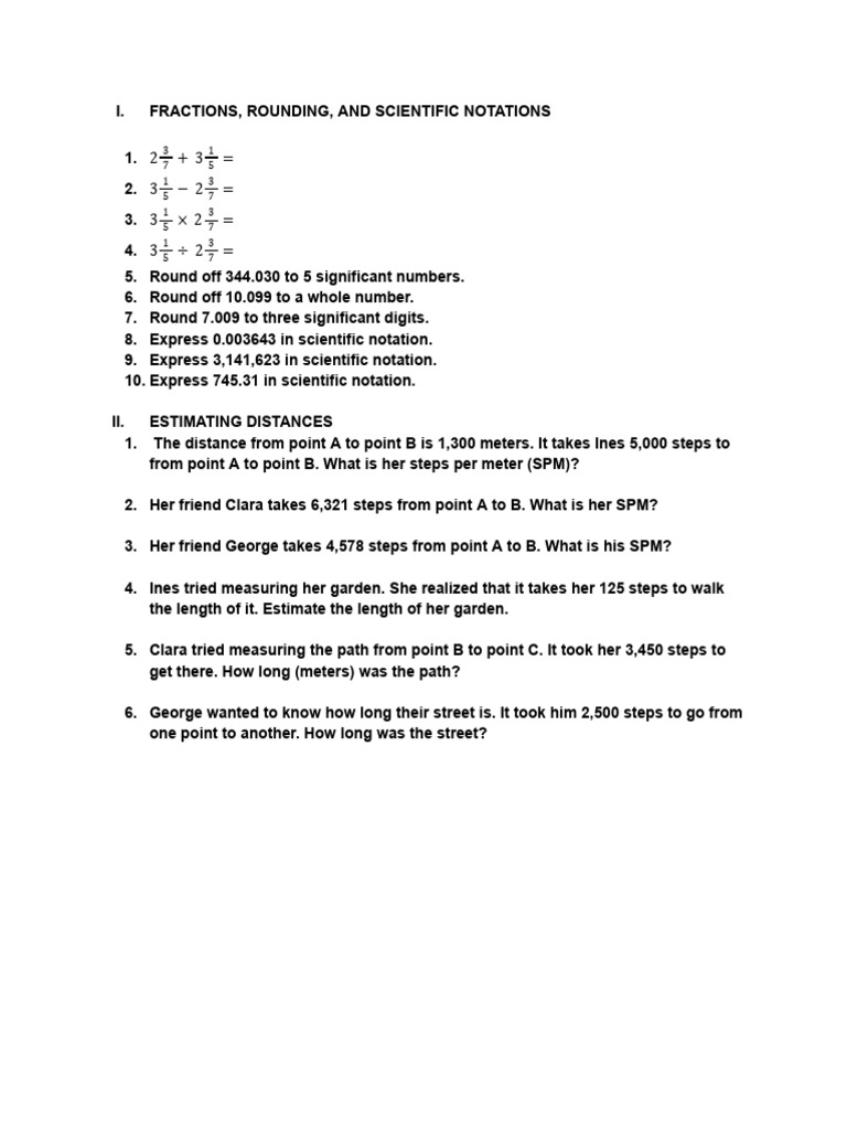 Fractions, Rounding, and Distance Estimation | PDF