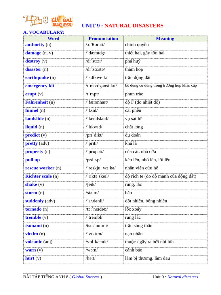 Natural Disasters Vocabulary & Grammar | PDF | Tropical Cyclones | Nature