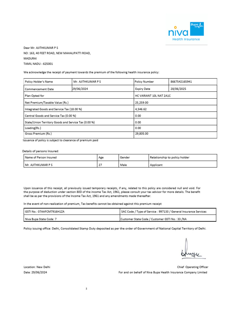 Medical Insurance SELF - Compressed | PDF | Taxes | Insurance