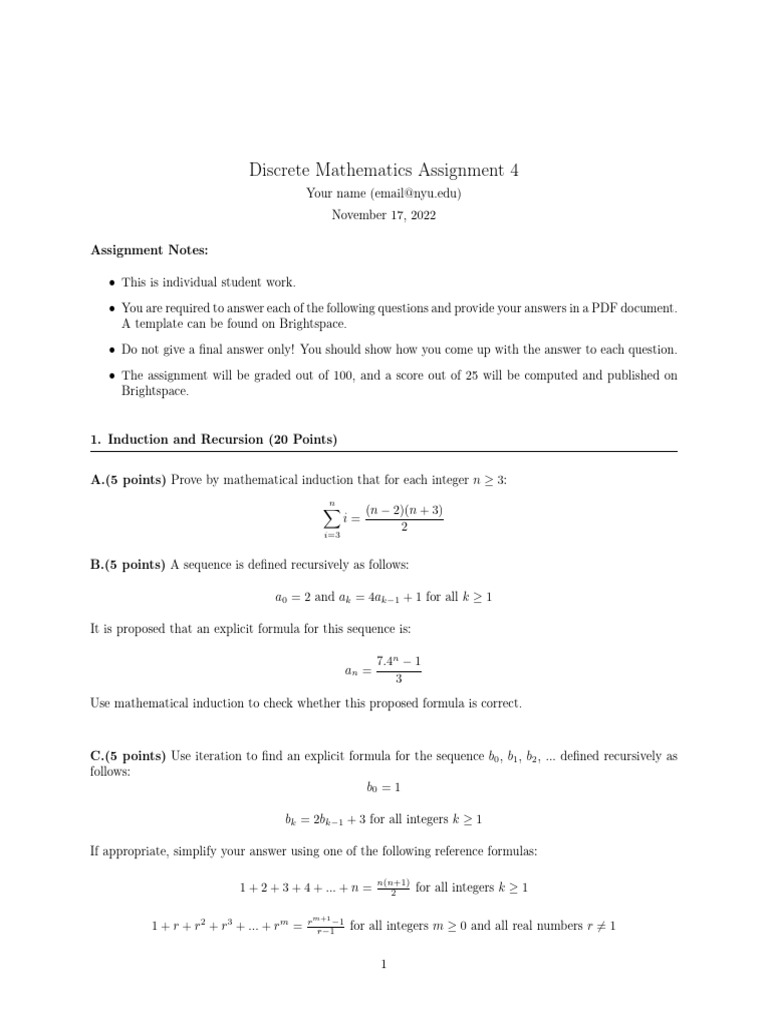 Discrete Mathematics Assignment 4 | PDF | Function (Mathematics ...