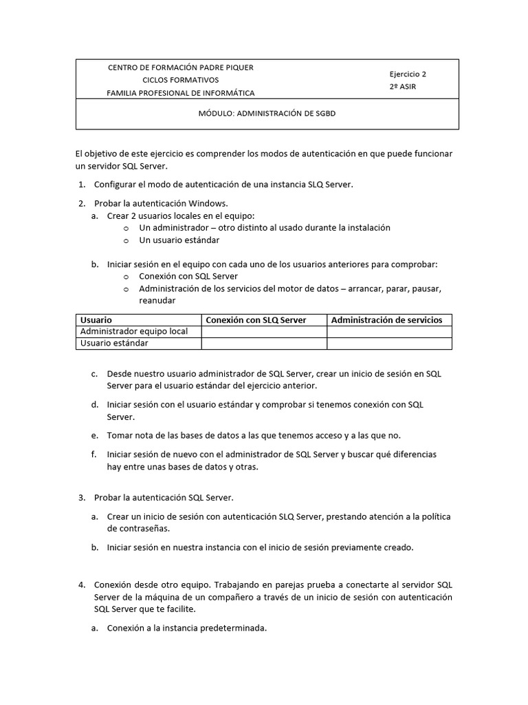 Modos de Autenticación en SQL Server | PDF