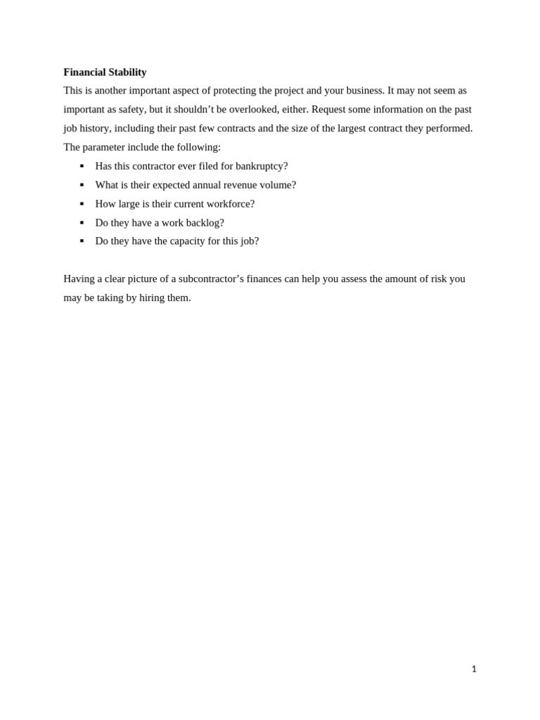 Assessing Contractor Financial Stability | PDF