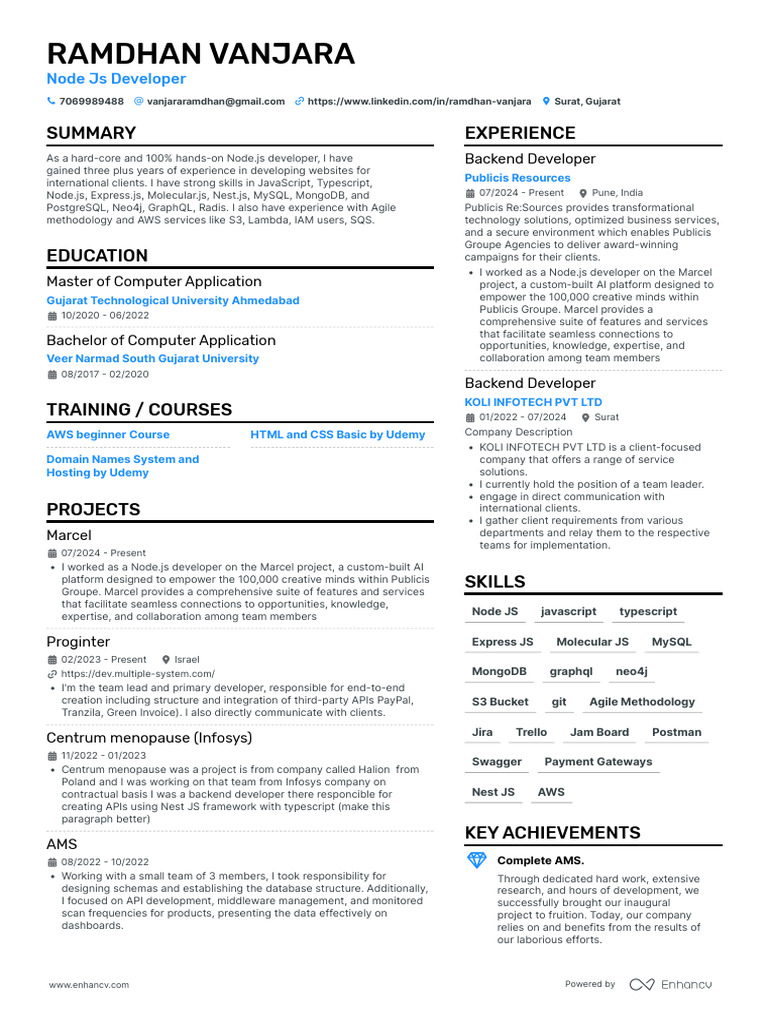 Node.js Developer Resume - Ramdhan Vanjara | PDF | Amazon Web Services ...
