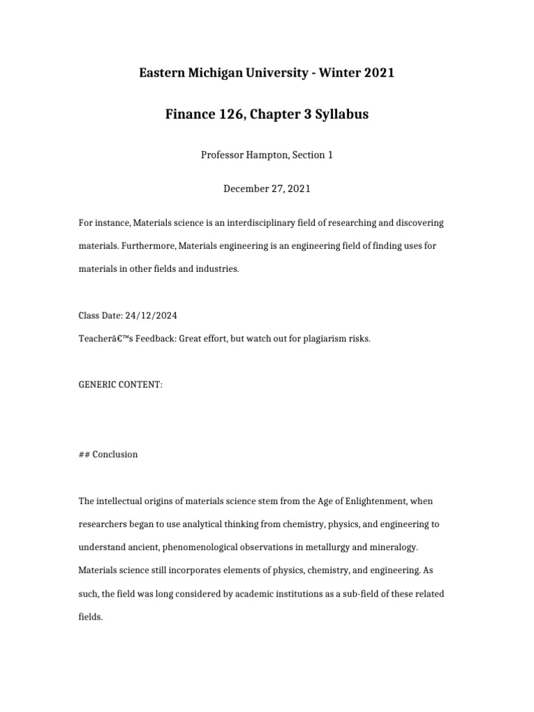 Finance 126 Chapter 3 Syllabus | PDF | Materials Science | Building ...