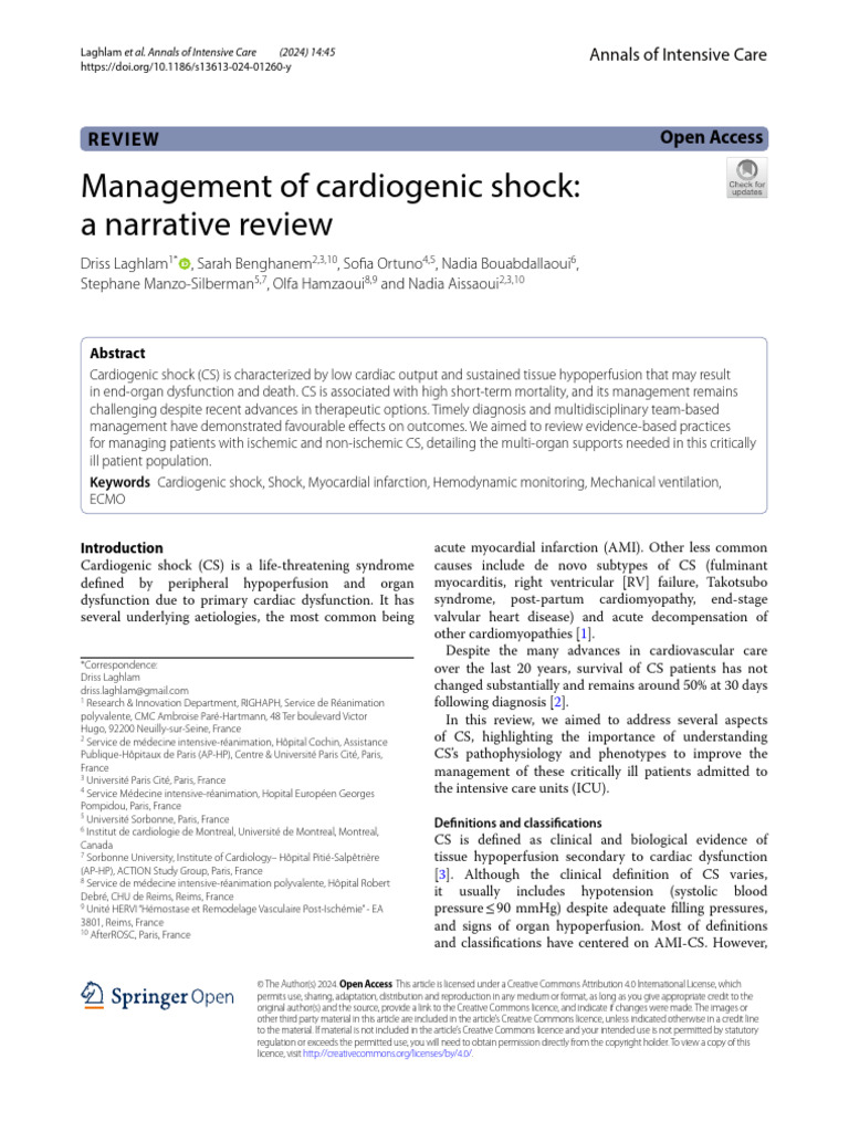 Management Strategies for Cardiogenic Shock | PDF | Shock (Circulatory ...