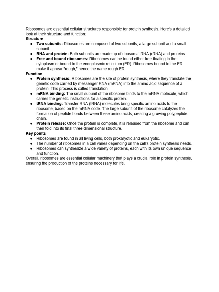 Describe Ribosome Structure and Function in Detail | PDF