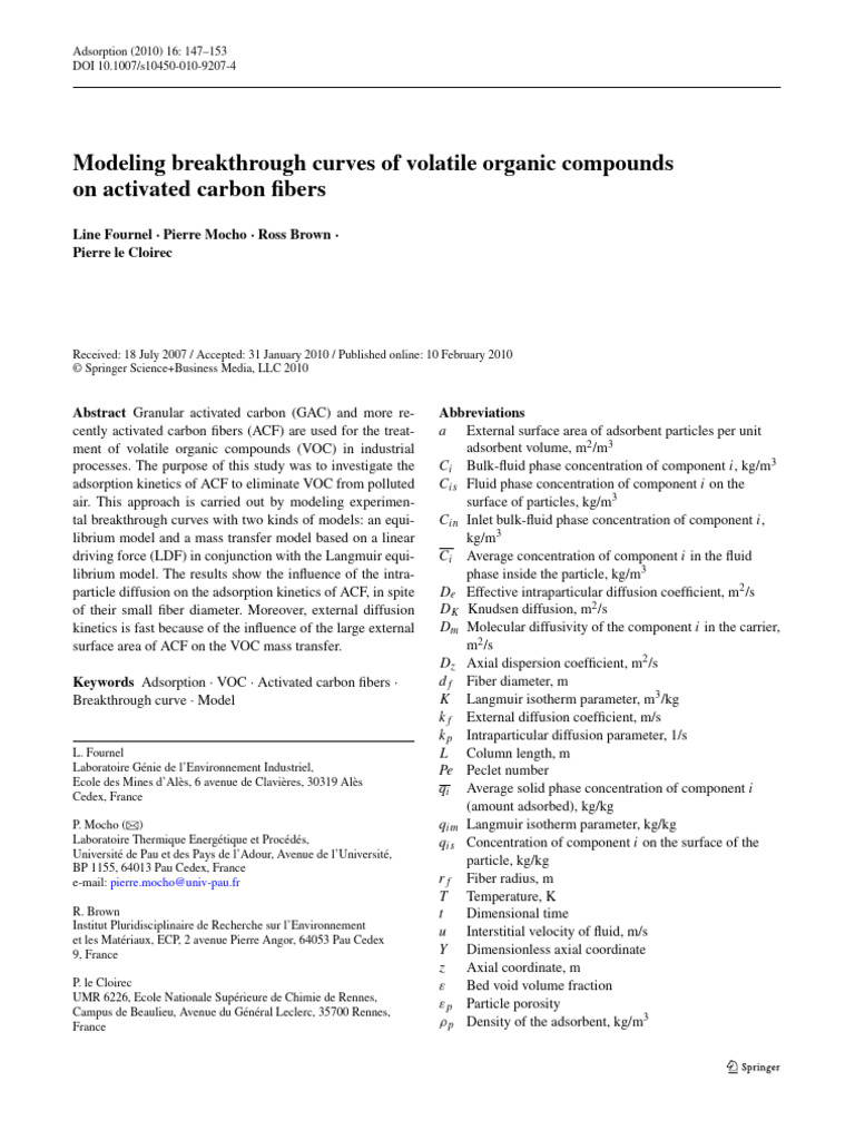 Modeling VOC Adsorption on Carbon Fibers | PDF | Adsorption | Diffusion - Modeling Voc Contamination In Apartment Renovation Projects