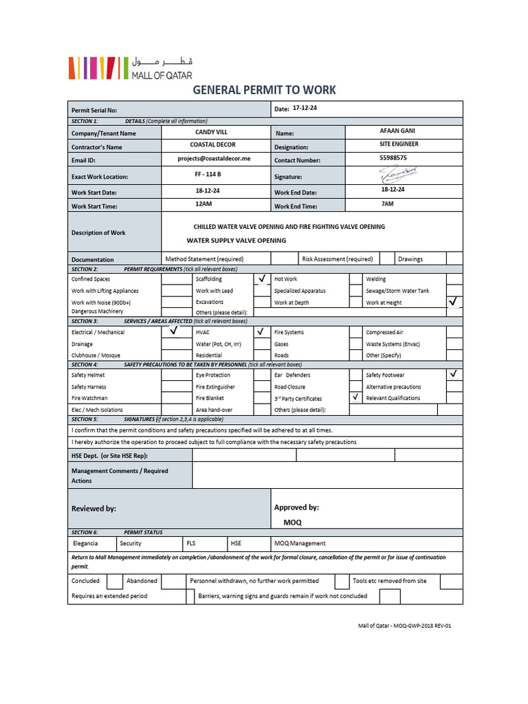 PERMIT | PDF | Safety | Occupational Safety And Health