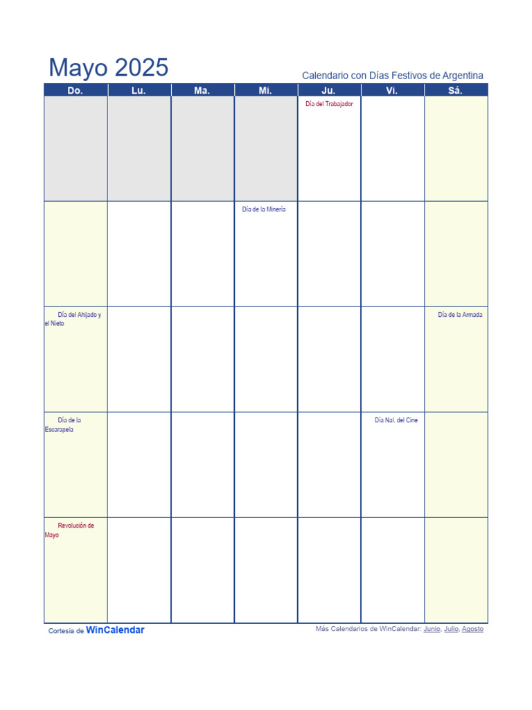 Calendario Mayo 2025 con Feriados en Argentina | PDF