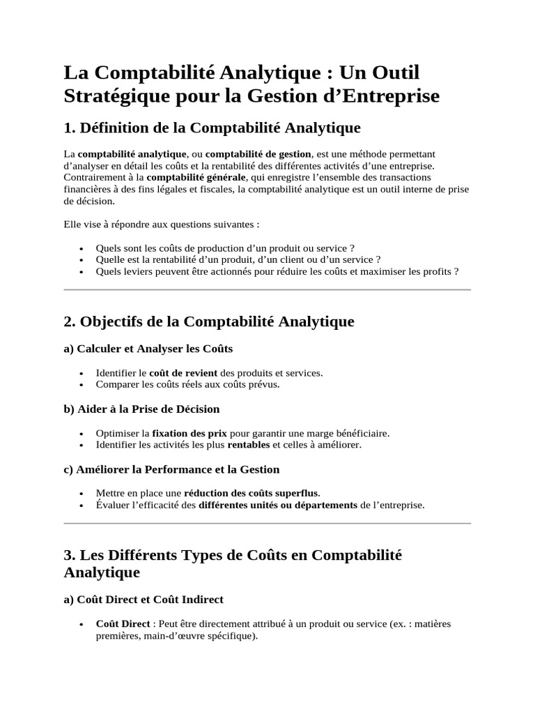 Comprendre la Comptabilité Analytique | PDF | Business | Comptabilité