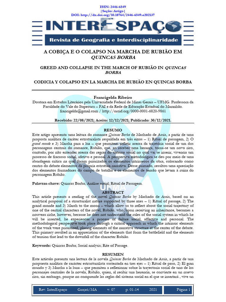 RIBEIRO. Cobiça e Colapso Na Marcha de Rubião em QB | PDF