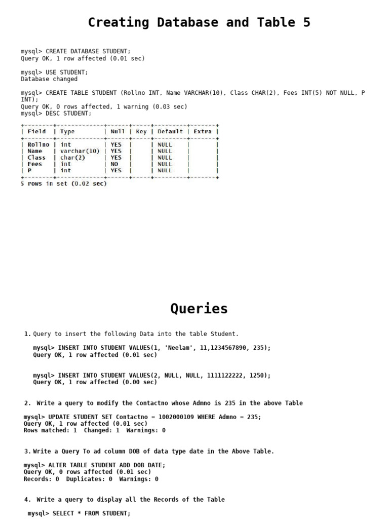 MySQL Database and Table Management Guide | PDF