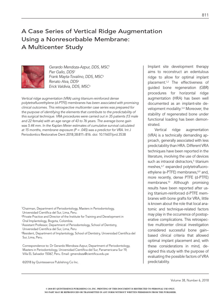 Vertical Ridge Augmentation Case Series | PDF | Dental Implant ...