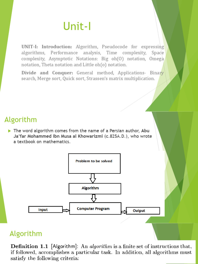 DAA Unit-I PART A Introduction | PDF | Time Complexity | Algorithms