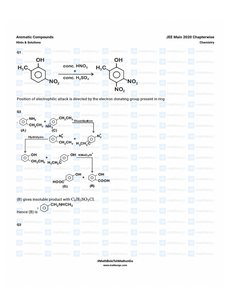 Aromatic Compounds Solutions Jee Main 2020 Chapterwise Question Bank ...