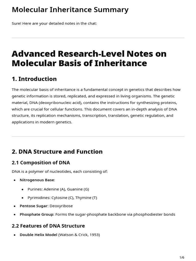 Molecular Basis of Inheritance Overview | PDF | Dna | Genetic Code