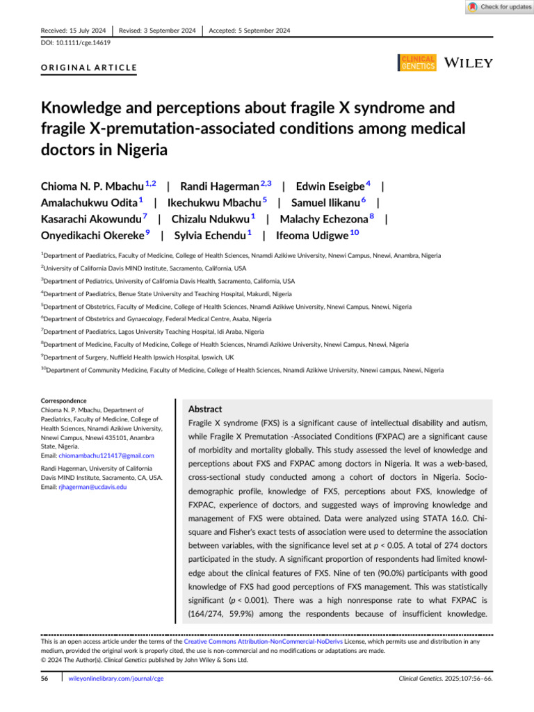 Doctors' Knowledge of Fragile X in Nigeria | PDF | Mental Disorder ...