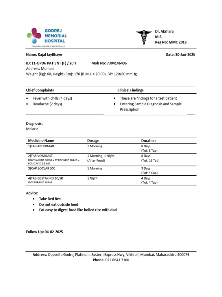 Malaria Diagnosis and Treatment Plan | PDF