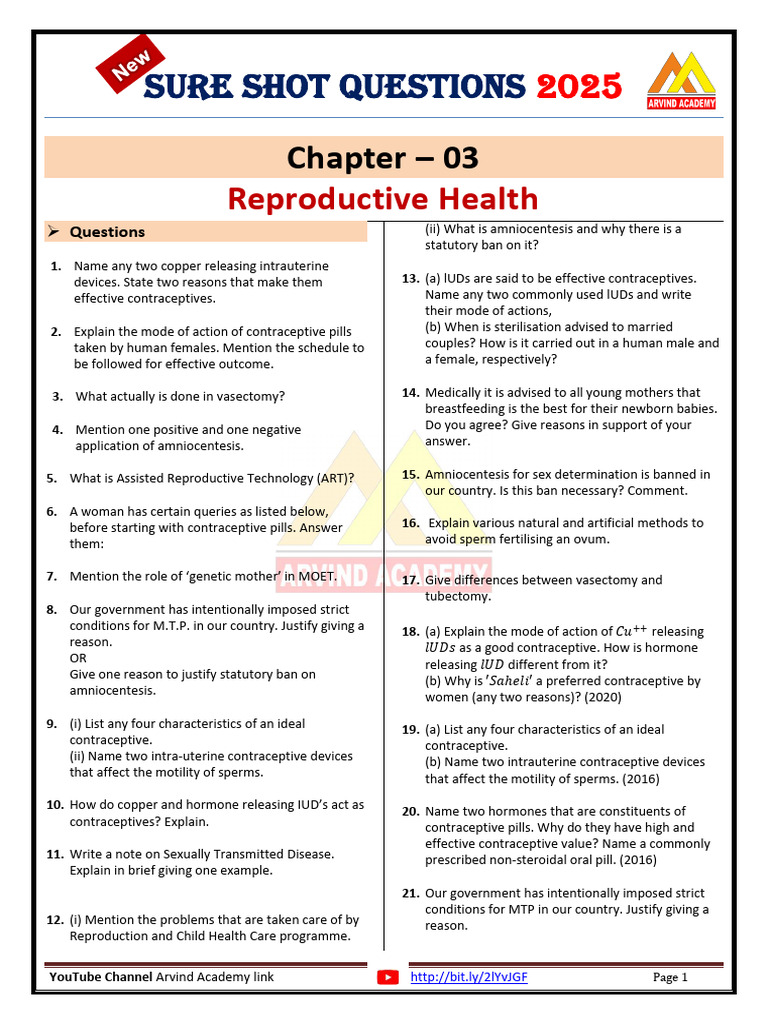Reproductive Health Exam Questions 2025 | PDF | Birth Control | Infertility