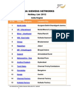 NSN Holidays List - 2012