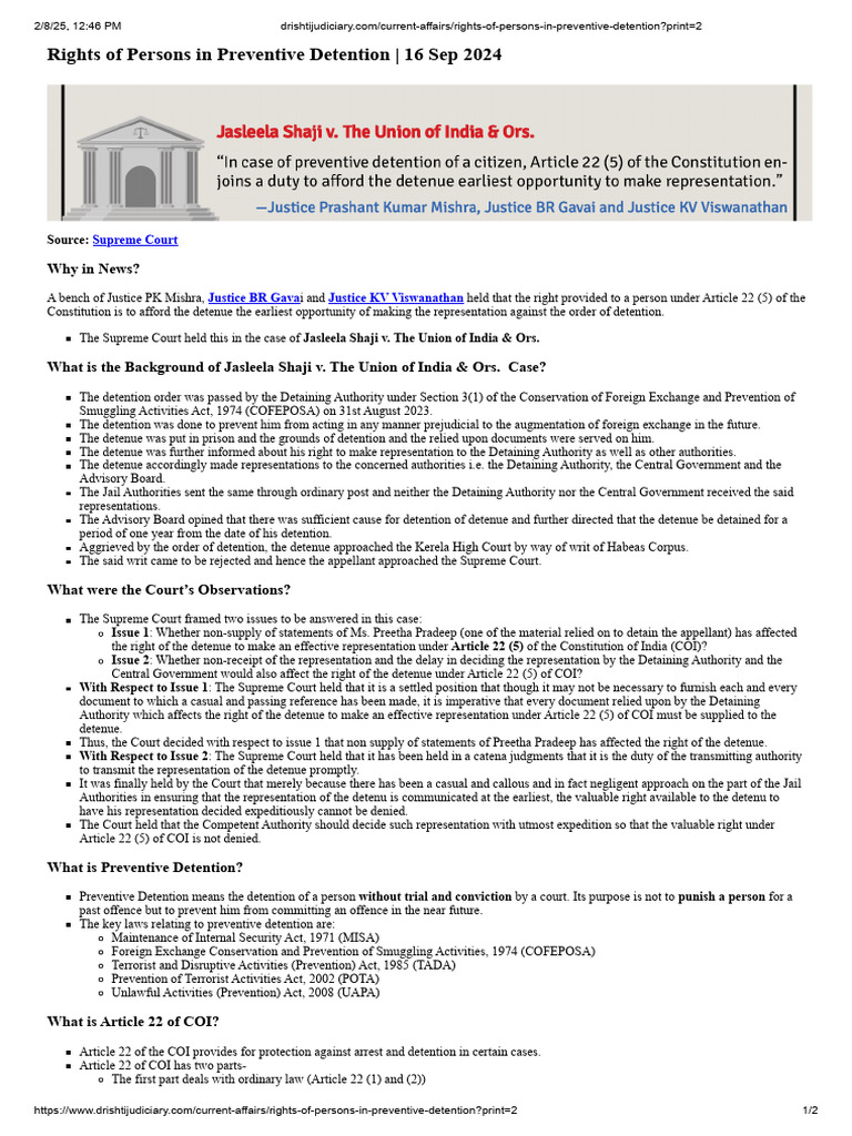Supreme Court Ruling on Detention Rights | PDF | Detention ...