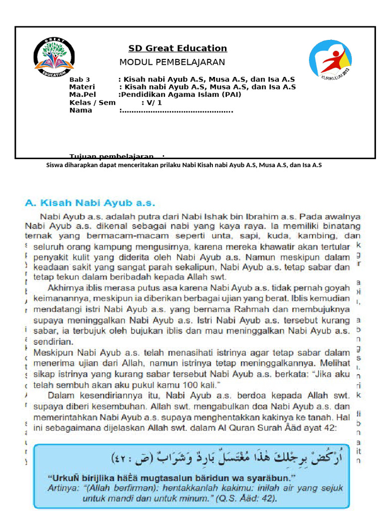 Kisah Nabi Ayub, Musa, dan Isa A.S. | PDF