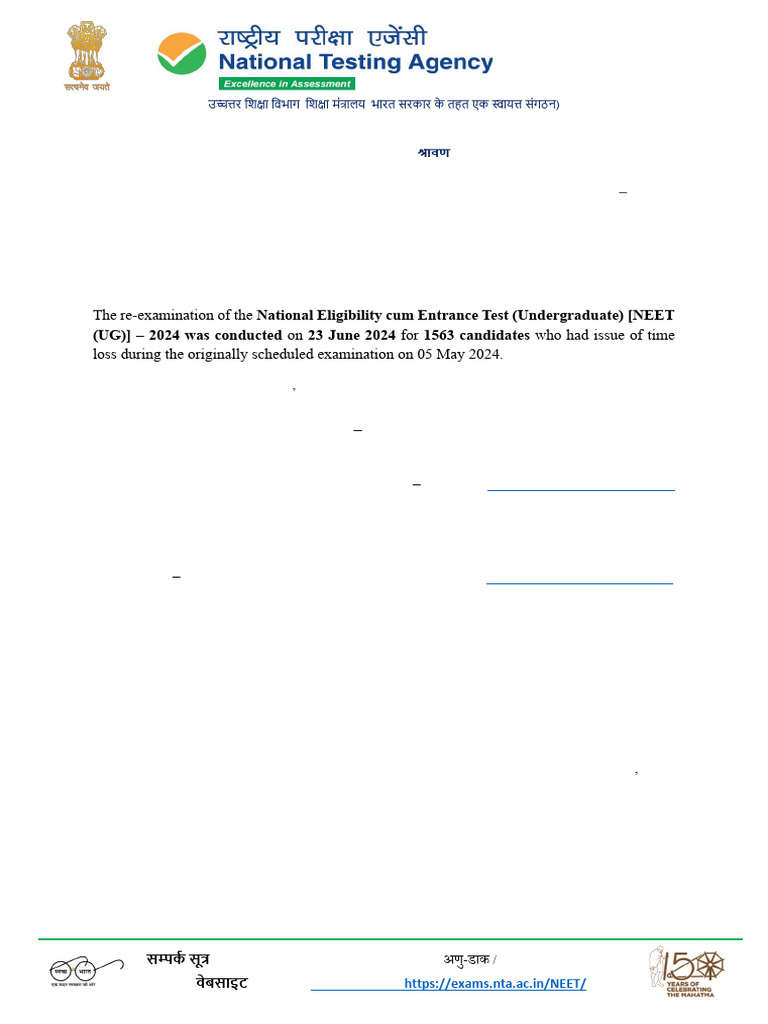 NEET (UG) 2024 Re-revised Score Card Released | PDF