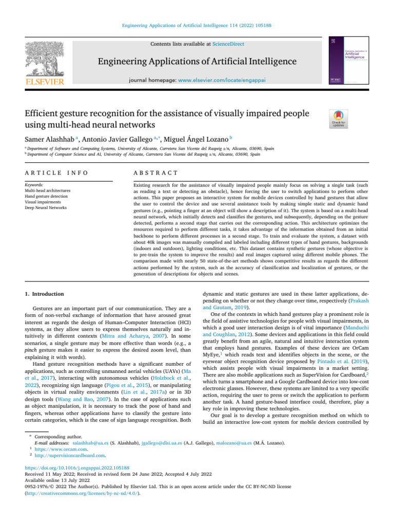 Gesture Recognition for Visually Impaired | PDF | Deep Learning ...