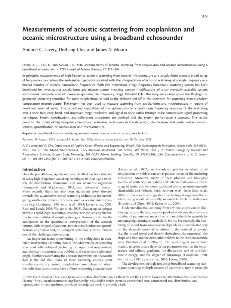 Lavery Et Al 2010 ICES JMS - Acoustic Scattering From Zooplankton ...