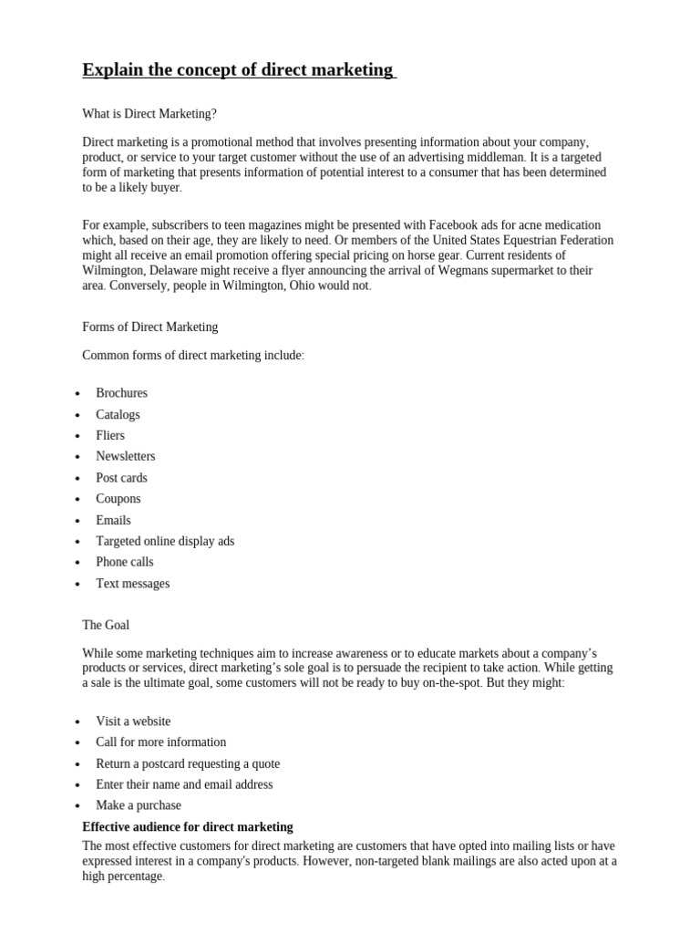 Understanding Direct Marketing Concepts | PDF | Sales | Direct Marketing