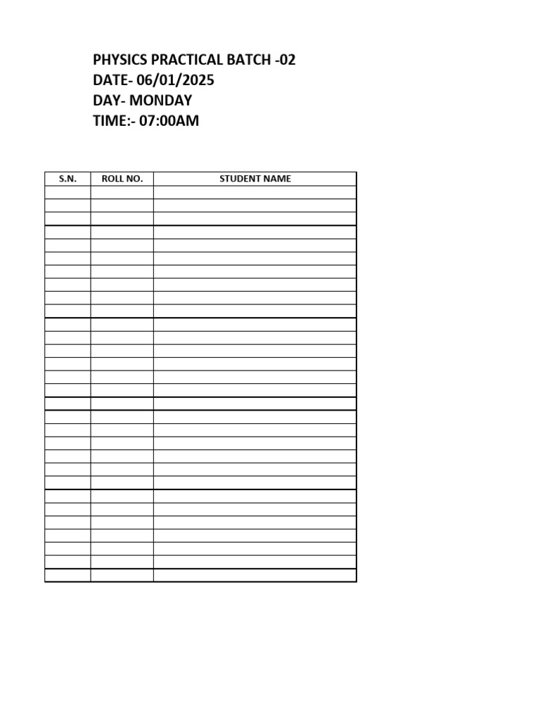 Physics Practical Batch 02 Attendance | PDF