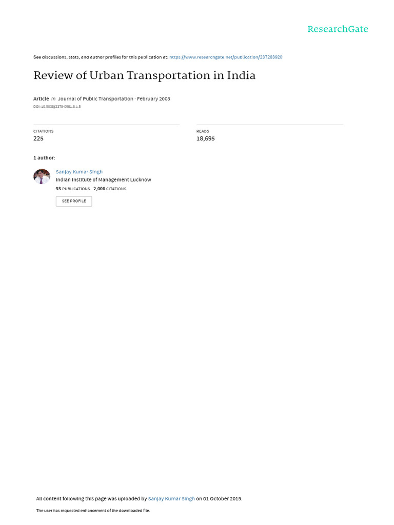 Review of Urban Transportation in India | PDF | Transport | Public ...
