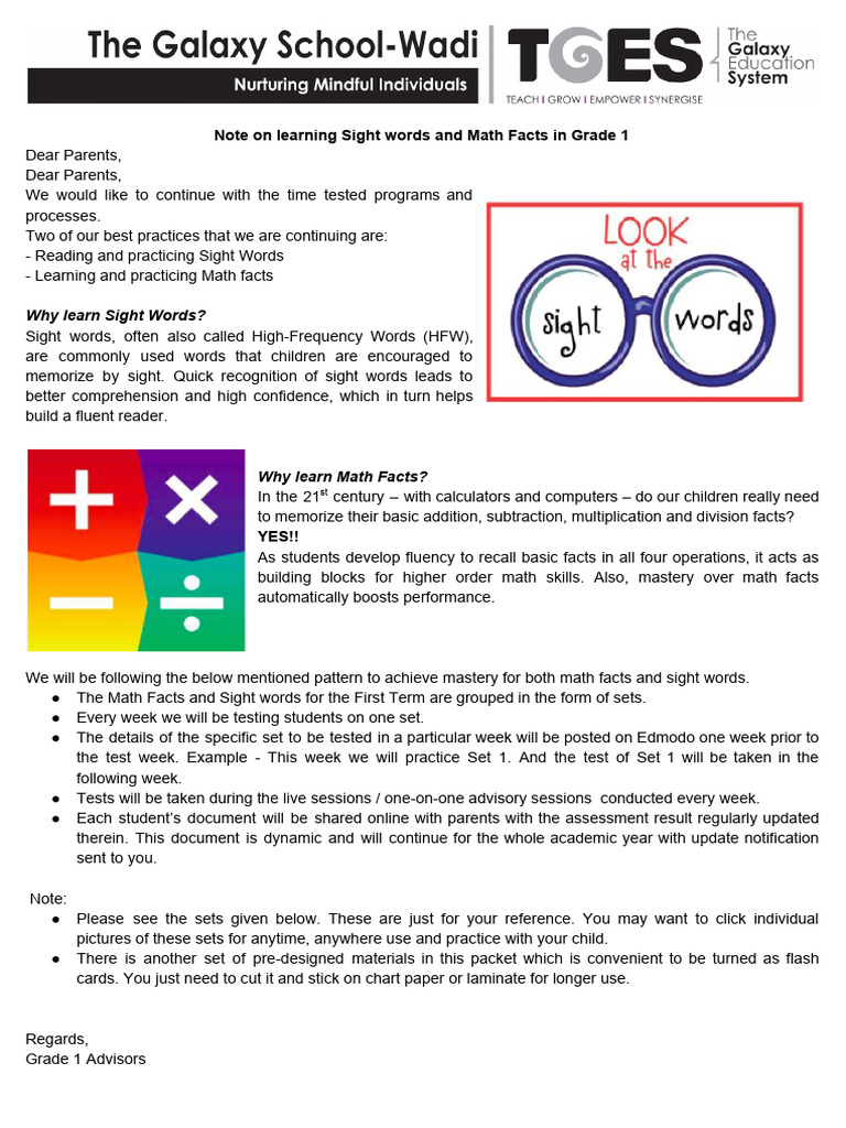 G1 - Facts + HFW - Circular + Wk. Wise Sets | PDF | Cognitive ...