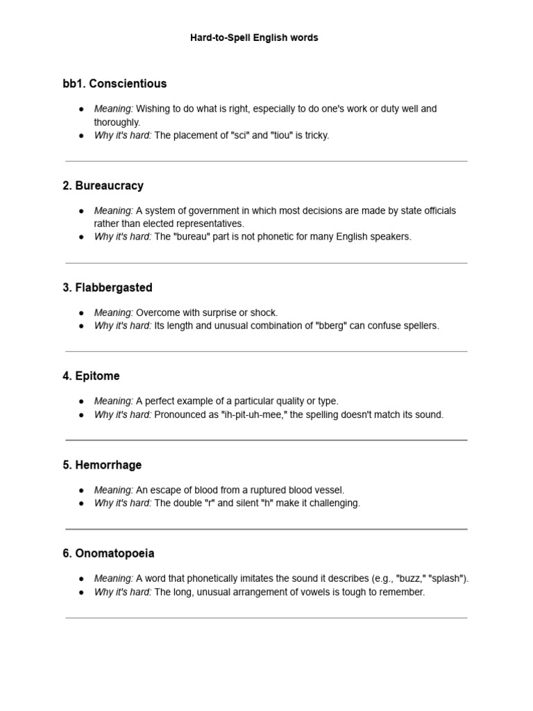 Tricky English Words to Spell | PDF | English Language | Phonetics