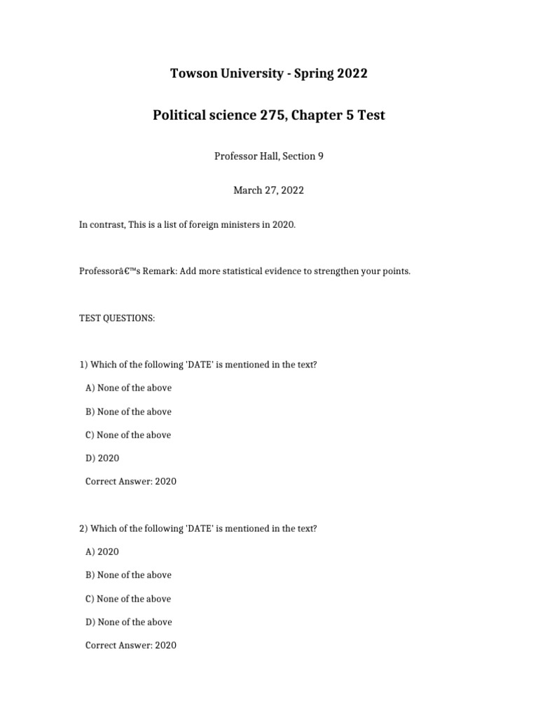 Political Science 275 Chapter 5 Test | PDF