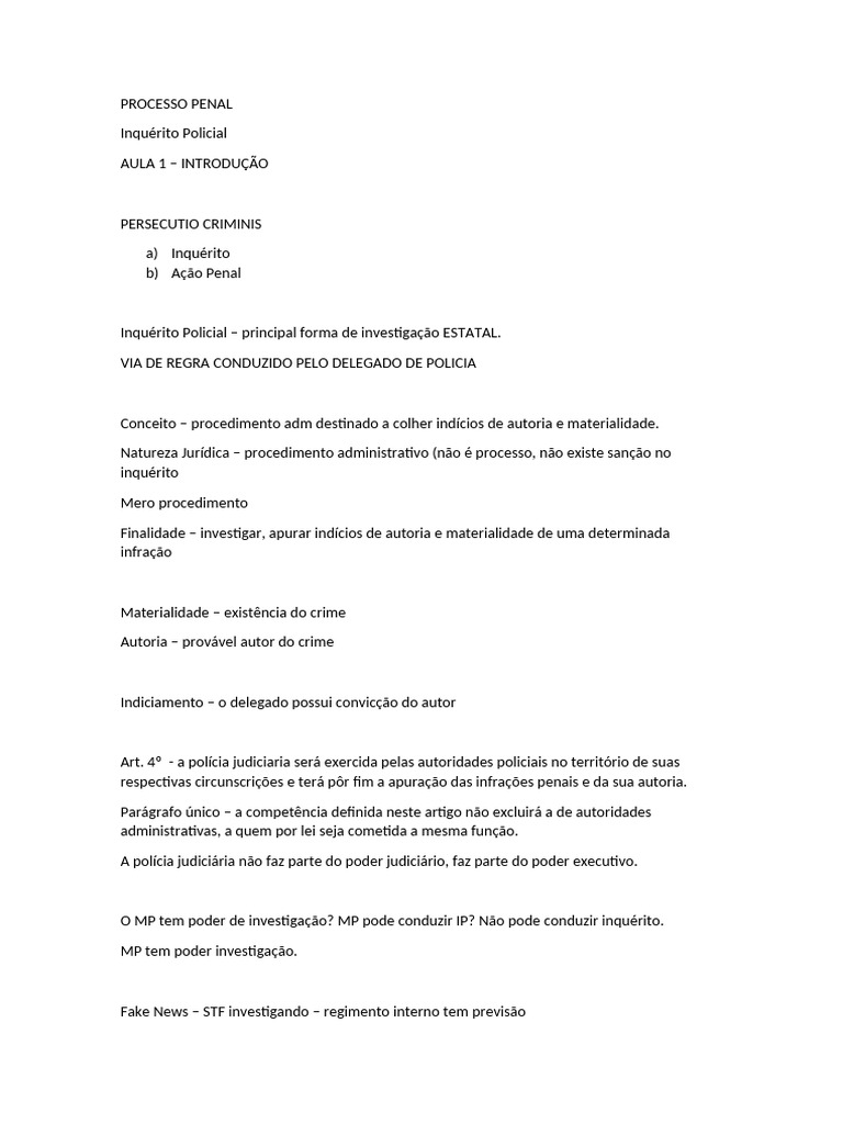 Inquérito Policial: Introdução e Tipos | PDF | Crimes | Crime e Violência