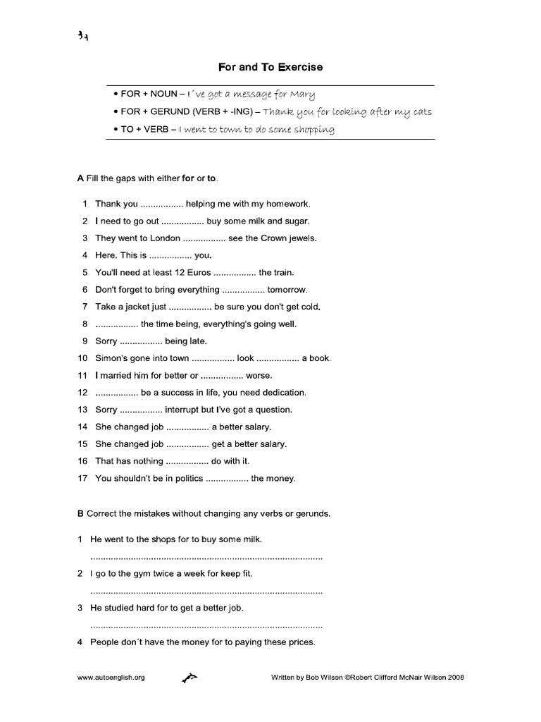 To or For Exercises | PDF