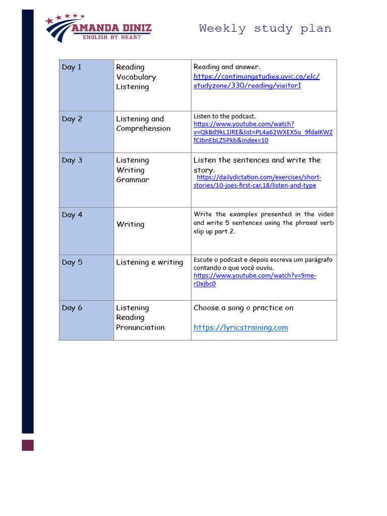 Weekly Language Study Plan | PDF