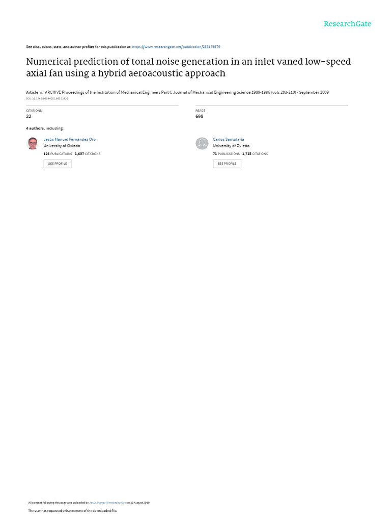 Tonal Noise Prediction in Axial Fans | PDF | Fluid Dynamics ...