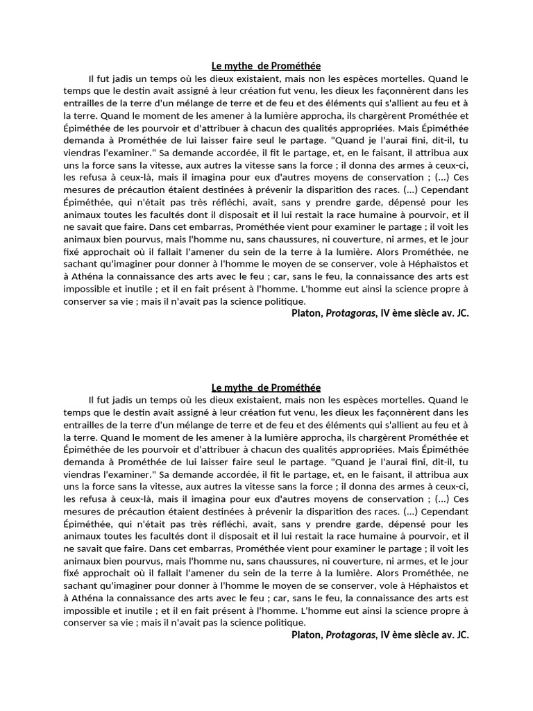 Le mythe de Prométhée expliqué | PDF | Prométhée
