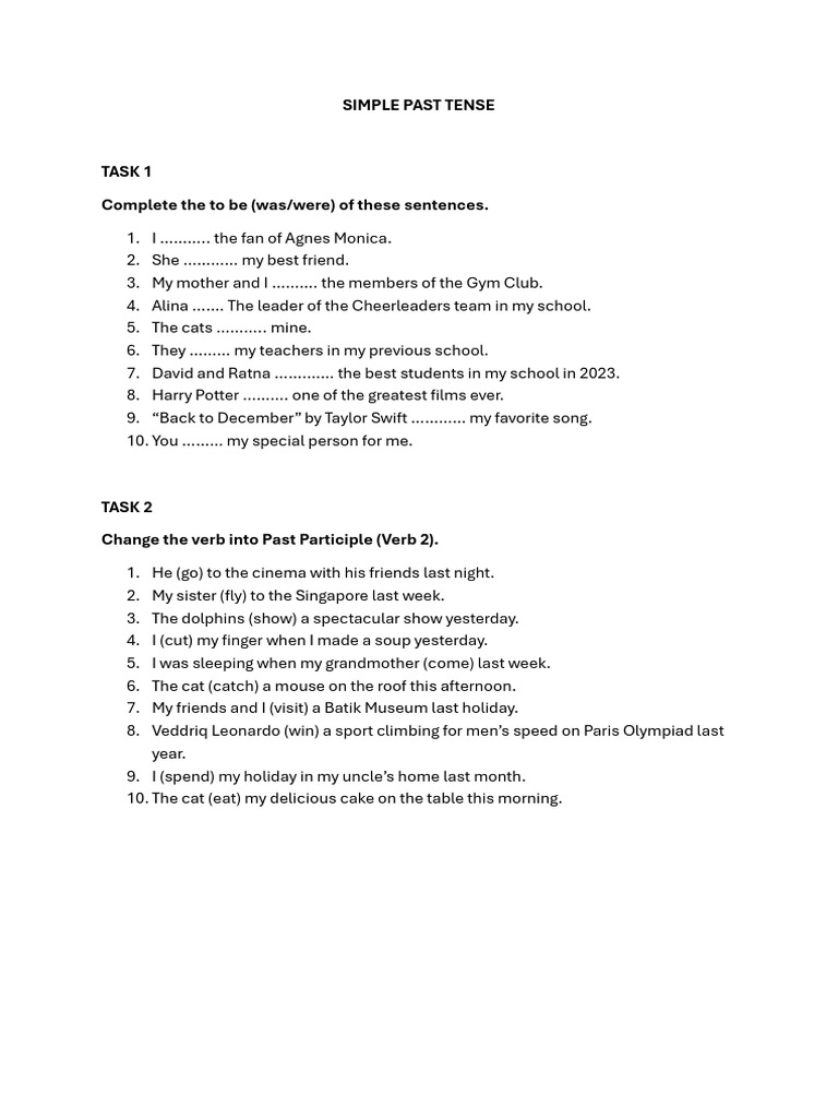 Simple Past Tense Exercises | PDF