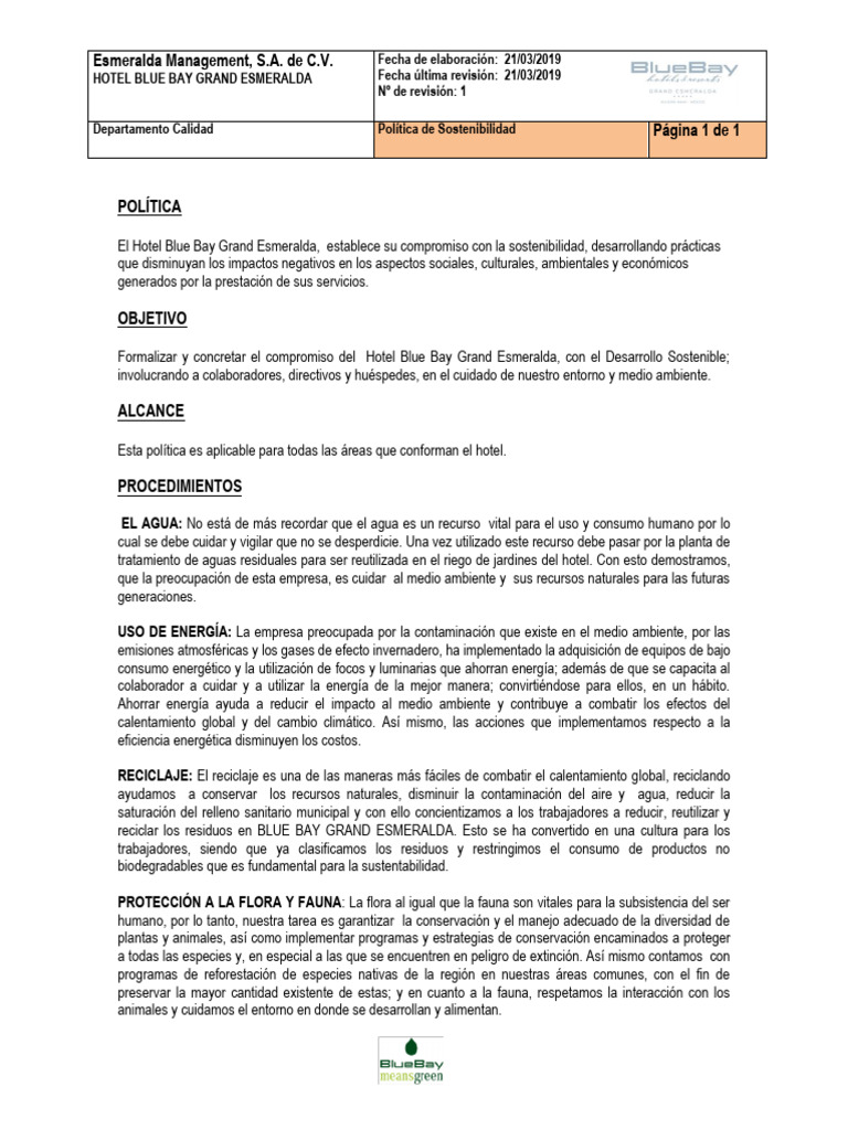 Política de Sostenibilidad BlueBay 2019 | PDF | Sustentabilidad ...