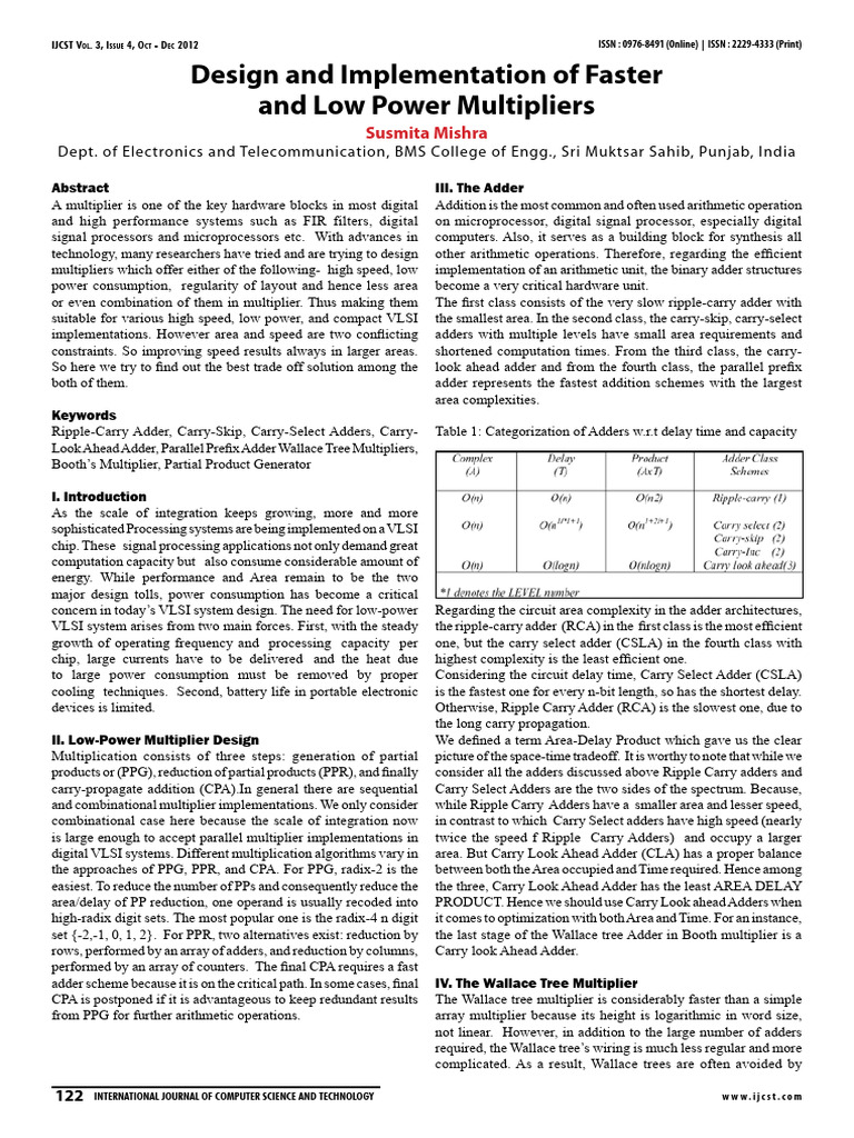 Low Power Multiplier Design Techniques | PDF | Multiplication | Theory ...