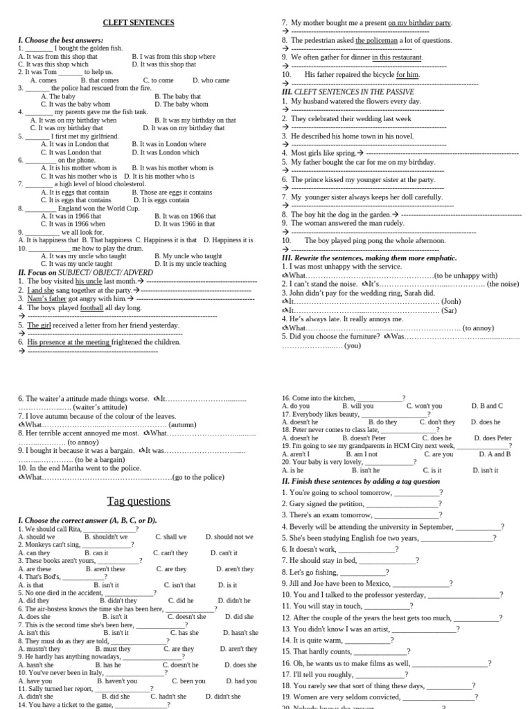 Cleft Sentences Practice Exercises | PDF