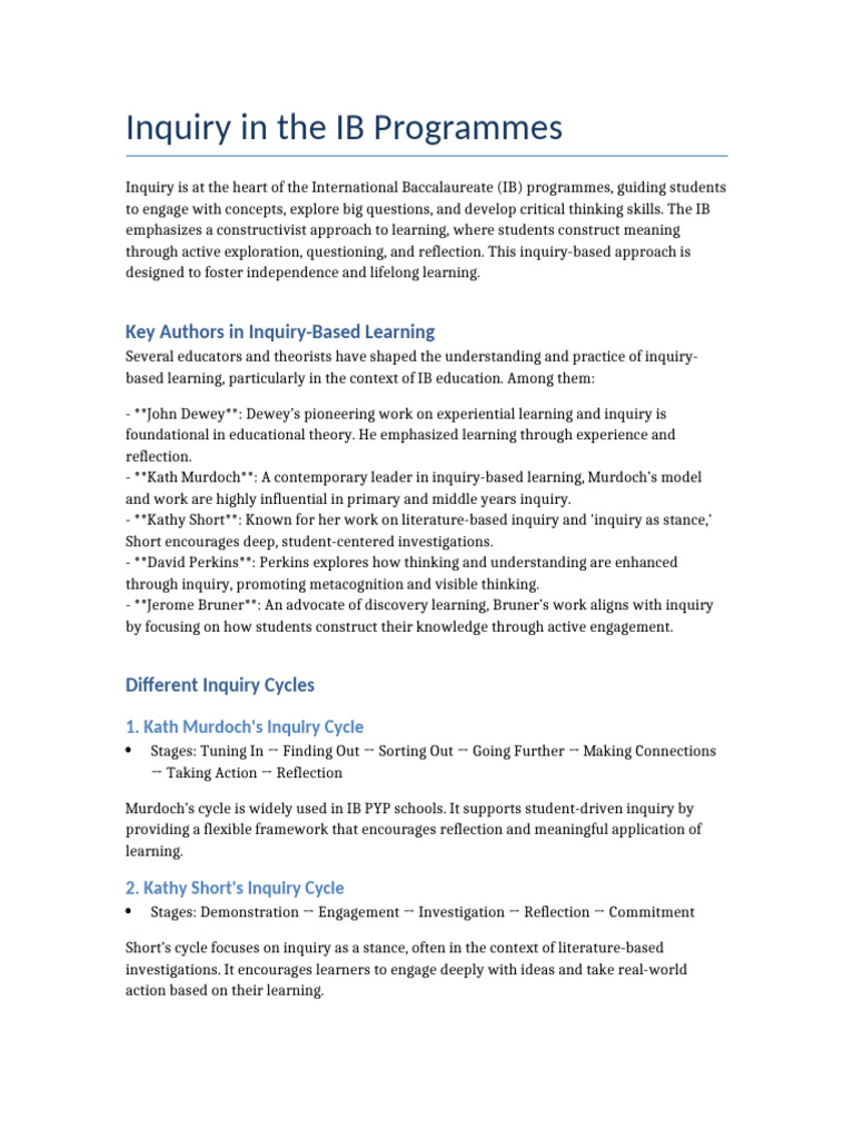 Inquiry in IB: Key Cycles & Theorists | PDF | Inquiry Based Learning ...