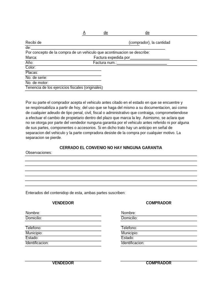 Carta de Compraventa de Vehículo | PDF