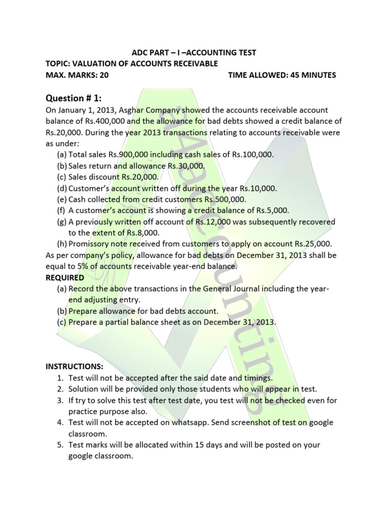 Accounts Receivable Valuation Test | PDF